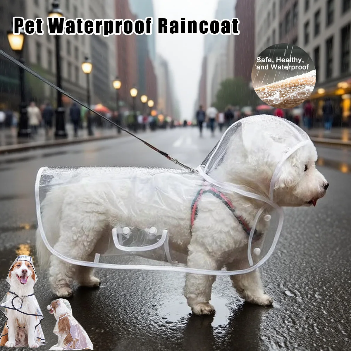 Wasserdichter Regenmantel für Haustiere, für Hunde und Welpen, transparente Regenbekleidung, wasserdichte Jacke, Kleidung, weicher PVC-Regenmantel für kleine, mittelgroße Hunde