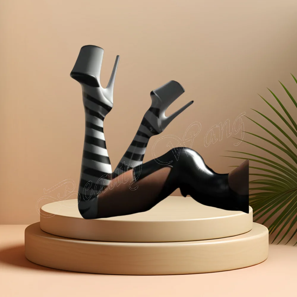 

Black and White Zebra Stripe Platform Boots Spike Heel Ankle Buckle High Heel Shoes for Women High Heel 2024 Zapatillas Mujer