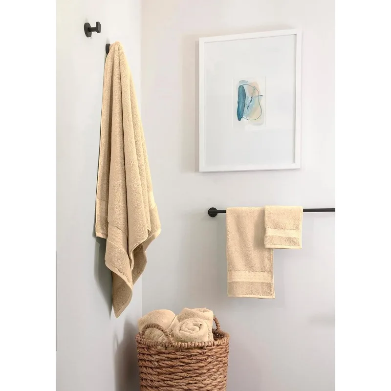 100% Organic Cotton Bath Towel Set | Bathroom Luxury Towel Set of 6 | 16 x 30 | 2 Towels 13 x 13 Dune Tan