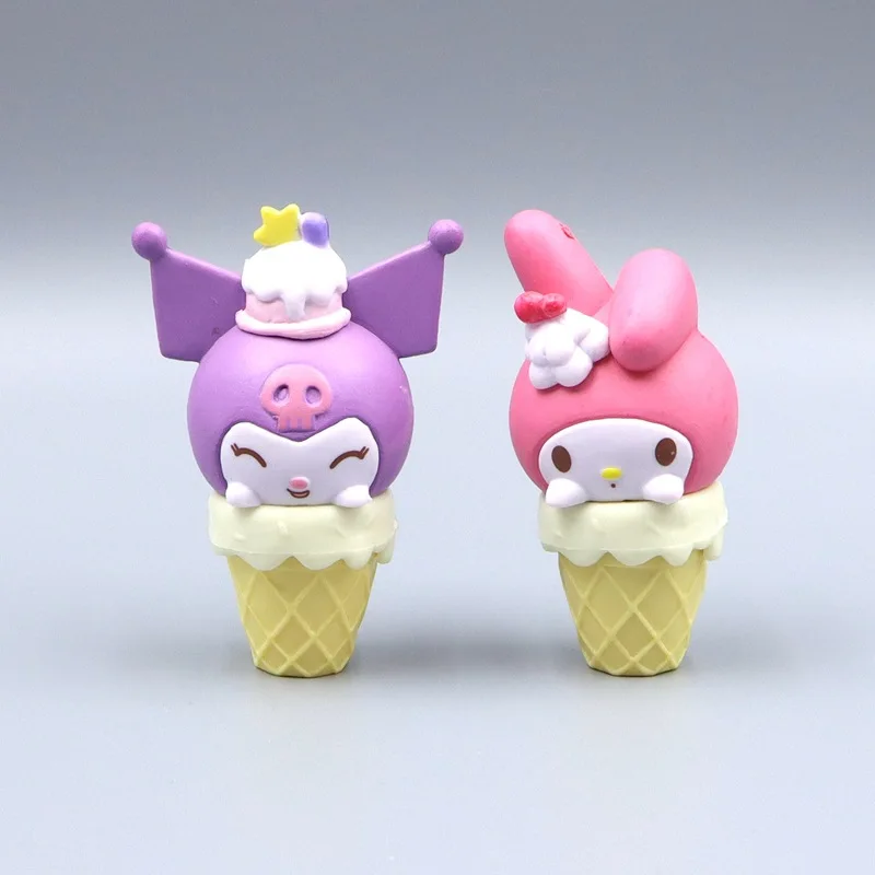 6Pcs/set Sanrio Anime Figure Cone Ice Cream Hello Kitty My Melody Cinnamoroll Model Doll Toy Decorative Ornament Kids Gift