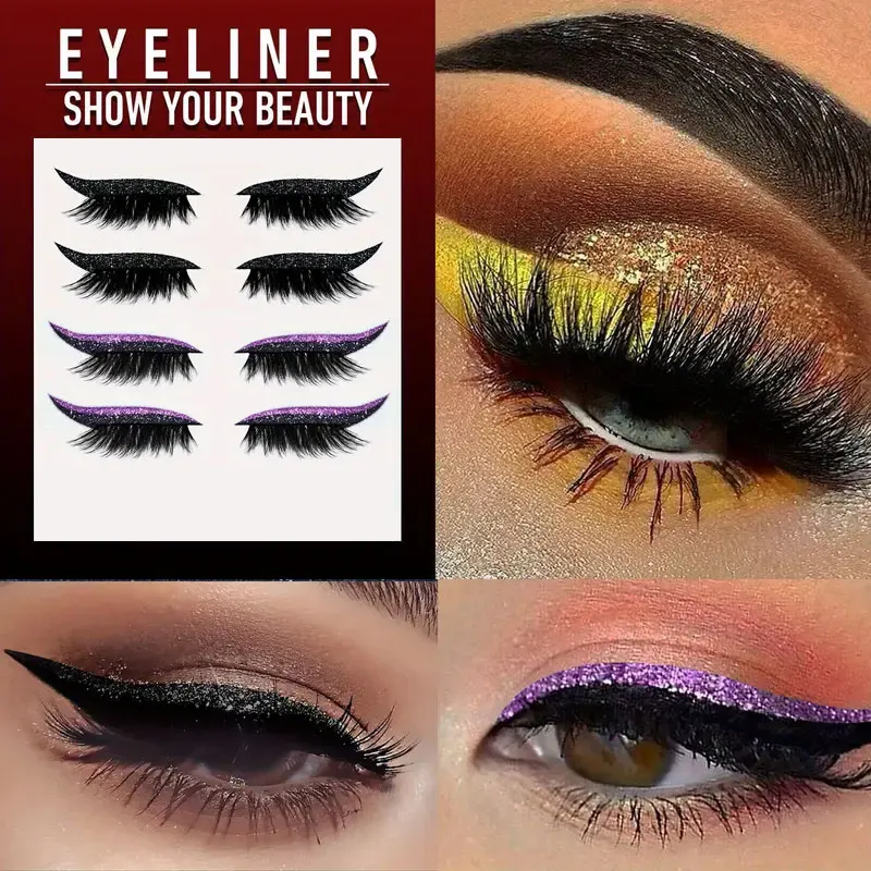 طقم رموش صناعية لامعة ذاتية اللصق، مقاومة للماء وخالية من الغراء، مثالية لمكياج الحفلات والمسرح