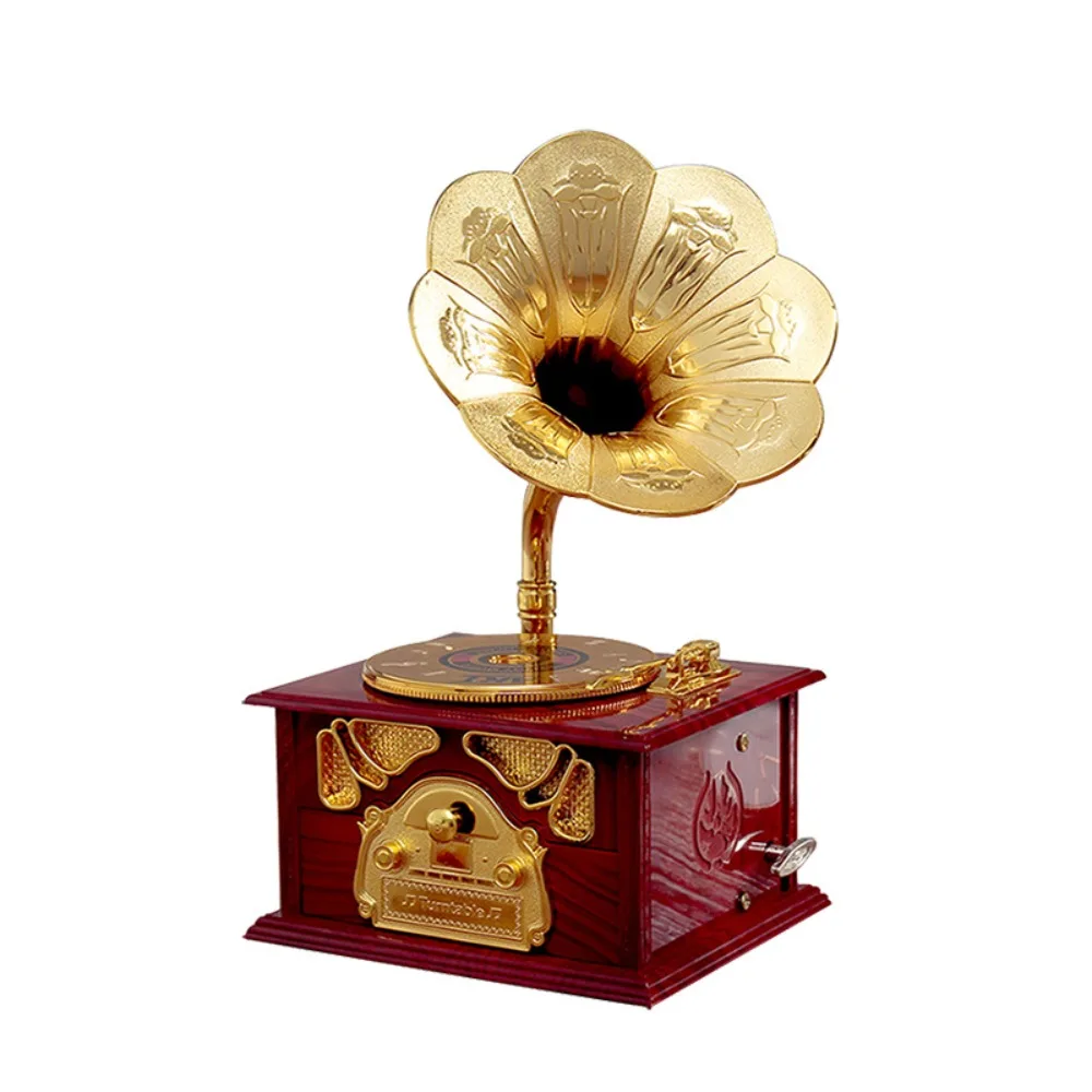 

European-style Gramophone Model Music Box Gramophone Model Phonograph Shape Classical Phonograph Drawer Music Box Hand Crank