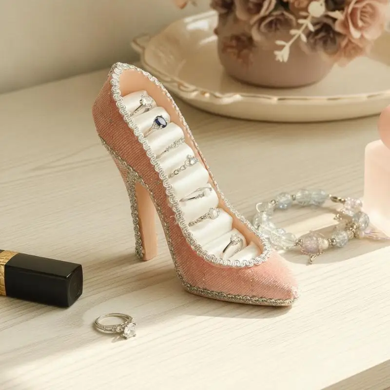 Ringhalter in Form eines High Heels aus Samt, dekorativer Schmuckständer, Hochzeitsgeschenk, Foto-Requisite, Schmuckaufbewahrung und -präsentation für den Heimgebrauch. – Detail 5