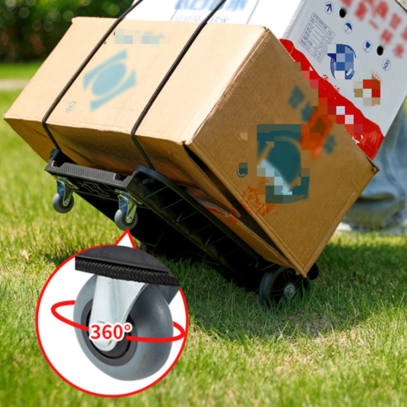 Folding Trolley Cart Compact Four Wheel Trolley Transport Gear Includes Ropes for Moving Luggage