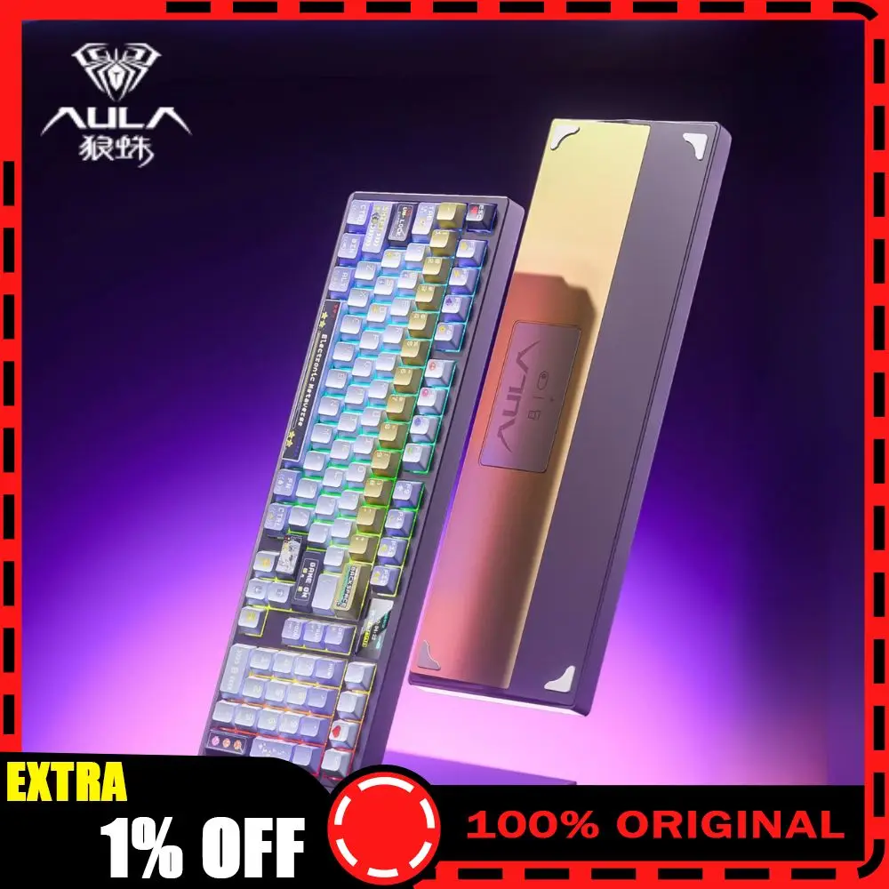 

AULA Fire100 Mechanical Keyboard 3Mode Aluminum Alloy Gaming Keyboard 8000mAh Gasket RGB Hot Swap Gamer Accessory With Screen