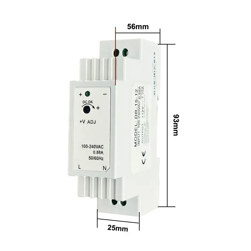 DC 12V 24V Switching Power Supply Rail Type Small Volume DR-15-0.63A 1.25A 5V 15V Transformer 15w