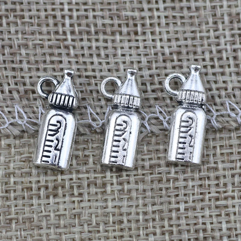 40pcs/lot 7*18mm Baby Feeding Bottle Charm Antique Silver Color DIY Handmade Craft Findings Accessories Wholesale