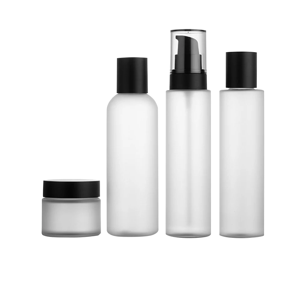 

4Pcs Mini Glass Cream Bottles Set Leakproof Portable Travel Containers for Cosmetics Balm Lotion Powder Makeup Storage