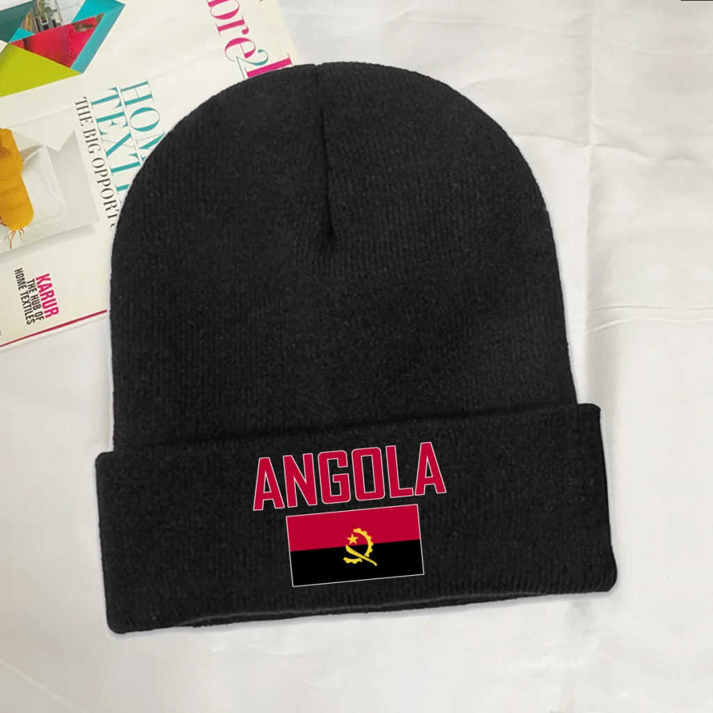 ANGOLA Country Flag Top Print Men Women Unisex Knitted Hat Winter Autumn Beanie Cap Warm Bonnet