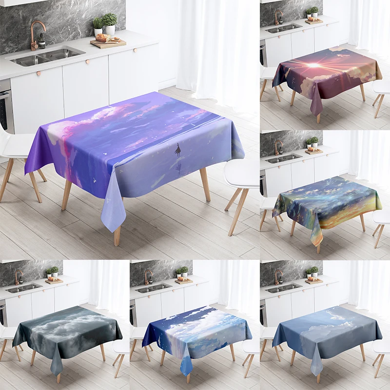 

Cloud Scenery Table Cloth Home Decor Stain Resistant Waterproof Table Decoration Rectangular Kitchen Fireplace Countertop