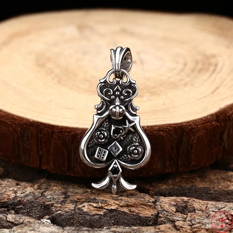 S925 Sterling Silver Charms Pendants for Women Men New Fashion Personality Crown of Spades Lucky Jewelry Wholesale