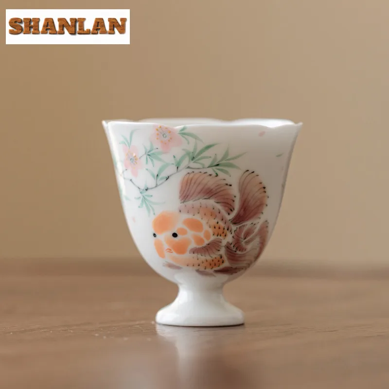 

80ml Hand-painted Fortune Fish Teacup Retro Tea Bowl Single Cups Tea-tasting Personal Cup Chazhan Master Cups For Tea Supplies