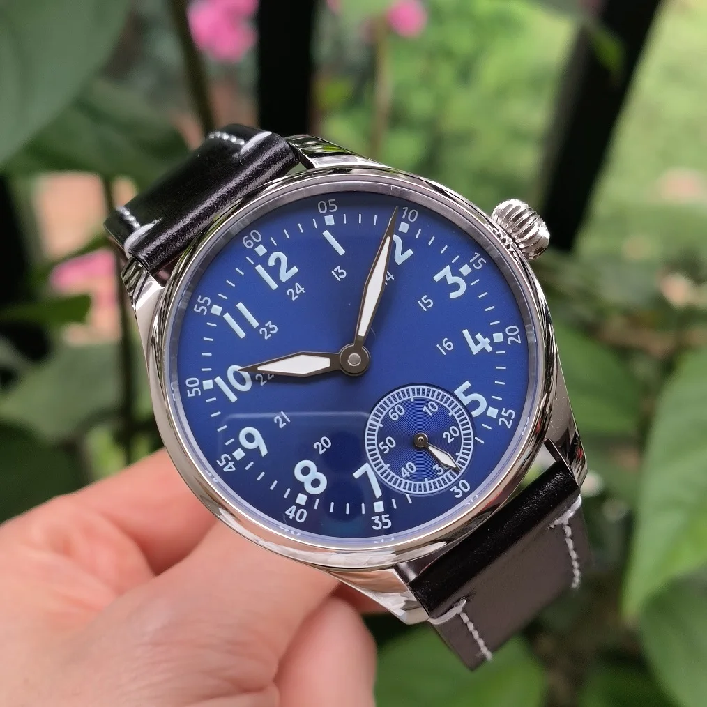 41mm Pilot style Hand mechanical watch blue dial green luminous Tianjin Seagull ST3621 movement AR blue coated sapphire crystal