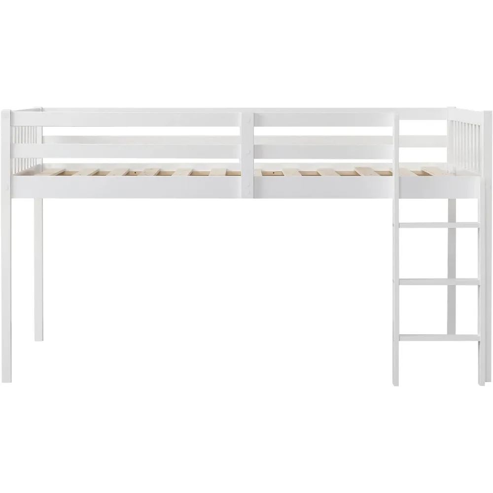 Loft Bed Low Loft Bed Frame for Little Kids Small Room/Low Ceiling Bedroom with Guardrail and Ladder