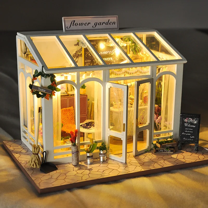 Modèle de construction de mini boutique avec lumière LED, kit de bricolage, jouet de chambre, décoration de la maison, puzzle 3D, jeu de maison, nuit de construction, cadeau d'anniversaire pour fille