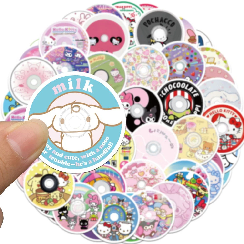 10/30/50pcs Kawaii Sanrio CD Cartoon Stickers Aesthetic Decorative Decorative Phone Case Guitar Cute Kids Sticker Toys Gifts