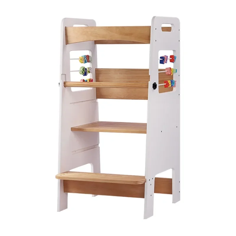 White solid wood learning tower with educational toys Montessori learning tower kitchen hand washing footstool multi-functional