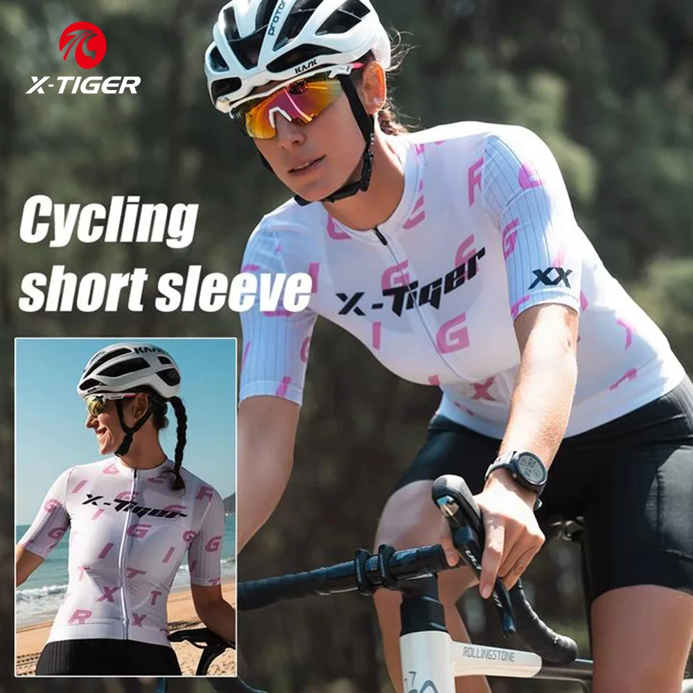 

X-TIGER Women's Cycling Jersey Short Sleeve Breathable Biking Tops Summer MTB Road Bike Shirt with Pockets Cycling Clothing