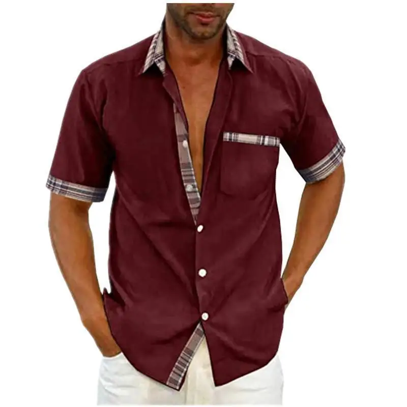 

Men's Color Blo ort Sve irt Contrast Design Summer Thiened Casual Pure Color Daily Wear Special Wide Fit