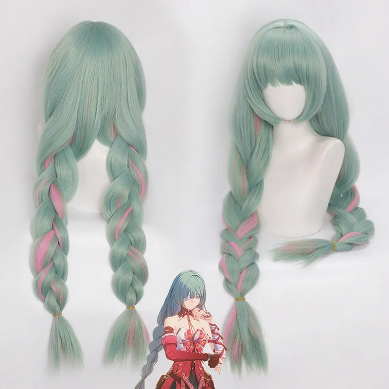

Wuthering Waves Phrolova Cosplay Wig Adult Green Pink Highlights Pigtail Hair Heat Resistant Synthetic Wigs Halloween Props
