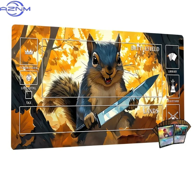 Fun Squirrel Knife Magic Card Playmat with Zone Mtg Playmat Non-Slip Durable Stitched Edge . Desk Mat Tapete Magic Mtg
