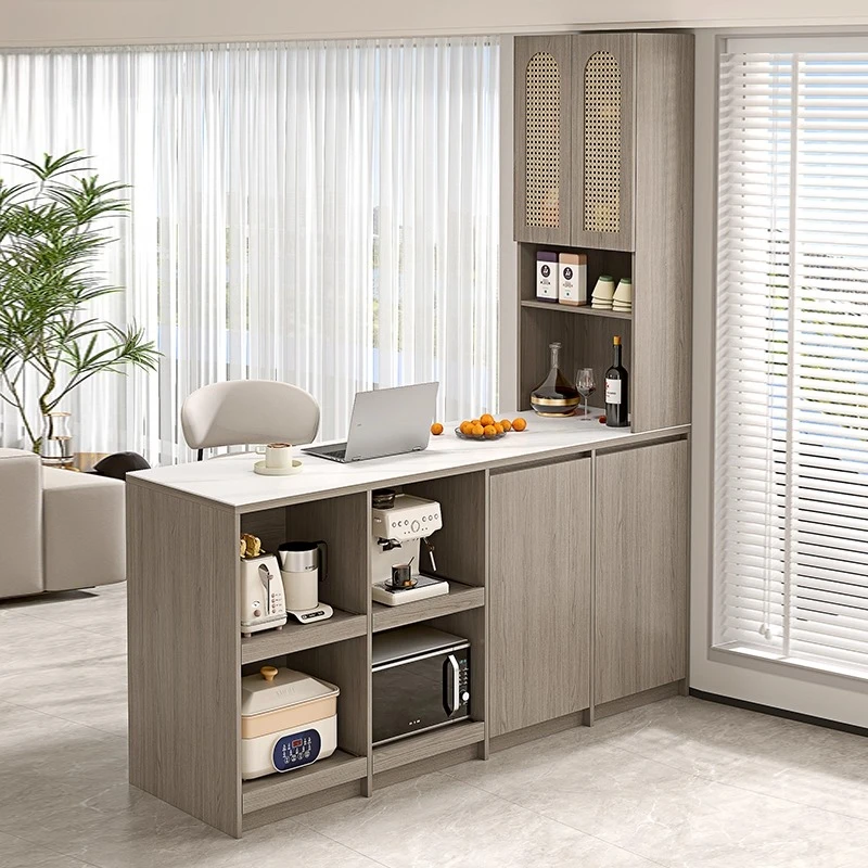 

Medieval style bone line imitation rattan weaving rock slab bar counter dining side cabinet integrated kitchen