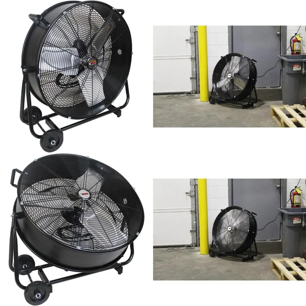 Ventilador de tambor con transmisión por correa de 2 velocidades y alta velocidad de 24 pulgadas con ruedas y protección contra cortes para un máximo flujo de aire de 7850 CFM, listado por UL