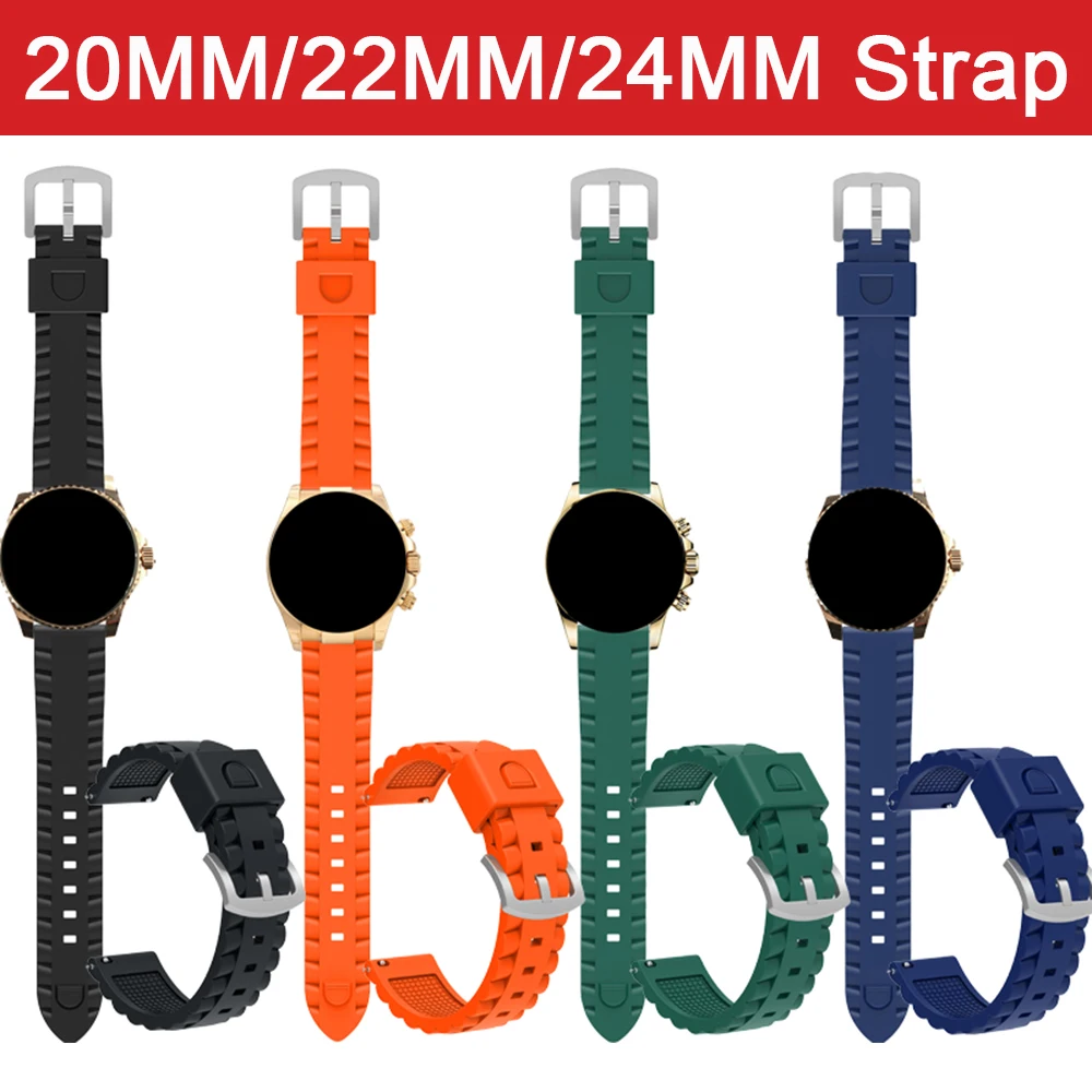 Soft Silicone Strap For 20mm 22mm 24mm Quick Release Smart Watch Band Sport Wristband Fitness Bracelet Replacement Accessories