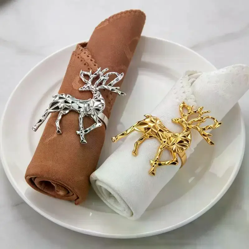 Christmas Napkin Ring Gold Reindeer for Holiday Party Wedding Thanksgiving Home Dinner Table Decoration Holiday and Gift