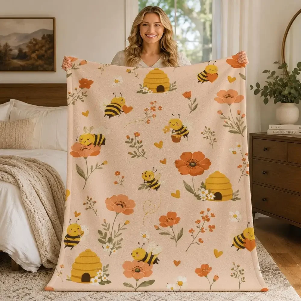 Honey Garden Bees Throw Blankets Soft Warm Flannel Blanket Bedding for Bed Living room Home Sofa