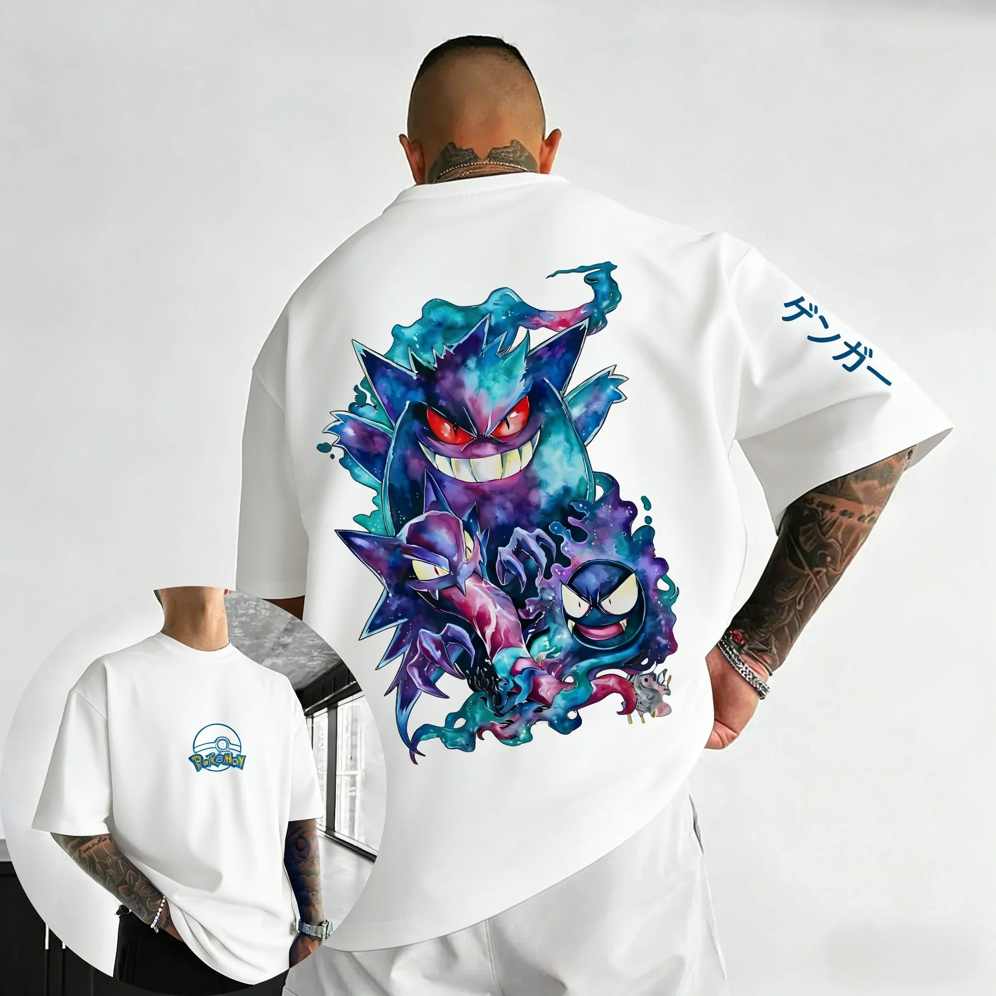 

Pokémon Men's and Women's Summer Pure Cotton T-shirt NewNew Gengar Printed Street Hip Hop Casual Loose Y2K Parent Child Top
