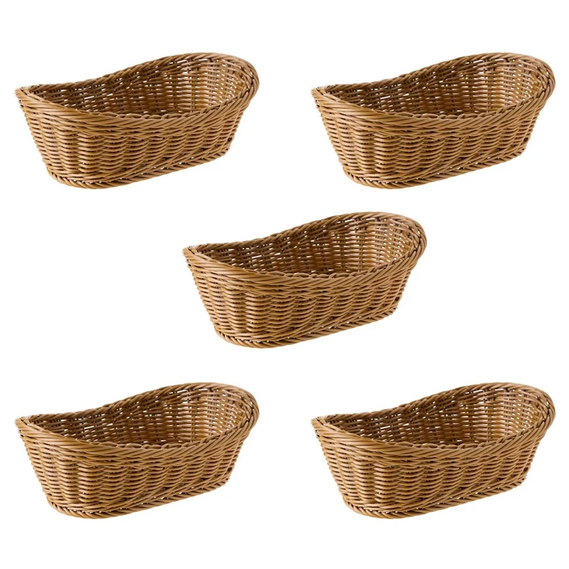 

5X Oval Wicker Woven Basket Bread Basket Serving Basket, 11 Inch Storage Basket For Food Fruit Cosmetic Storage Table