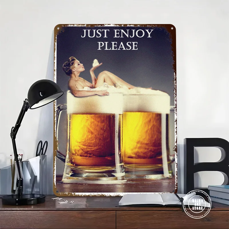 Just Enjoy Please 3D Printed Texture Poster Personalized Wall Art Retro Metal Tin Signs for Modern Home Decoration Luxury Decor