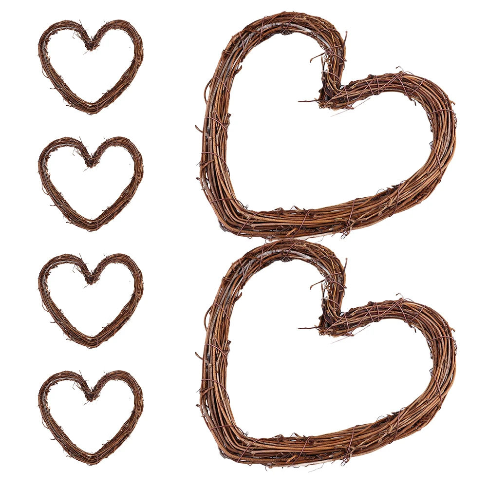 

6pcs Heart Shaped Grapevine Wreath Natural Rattan Iron Frame DIY Craft Decor for Wedding Holiday Party Large Wreath