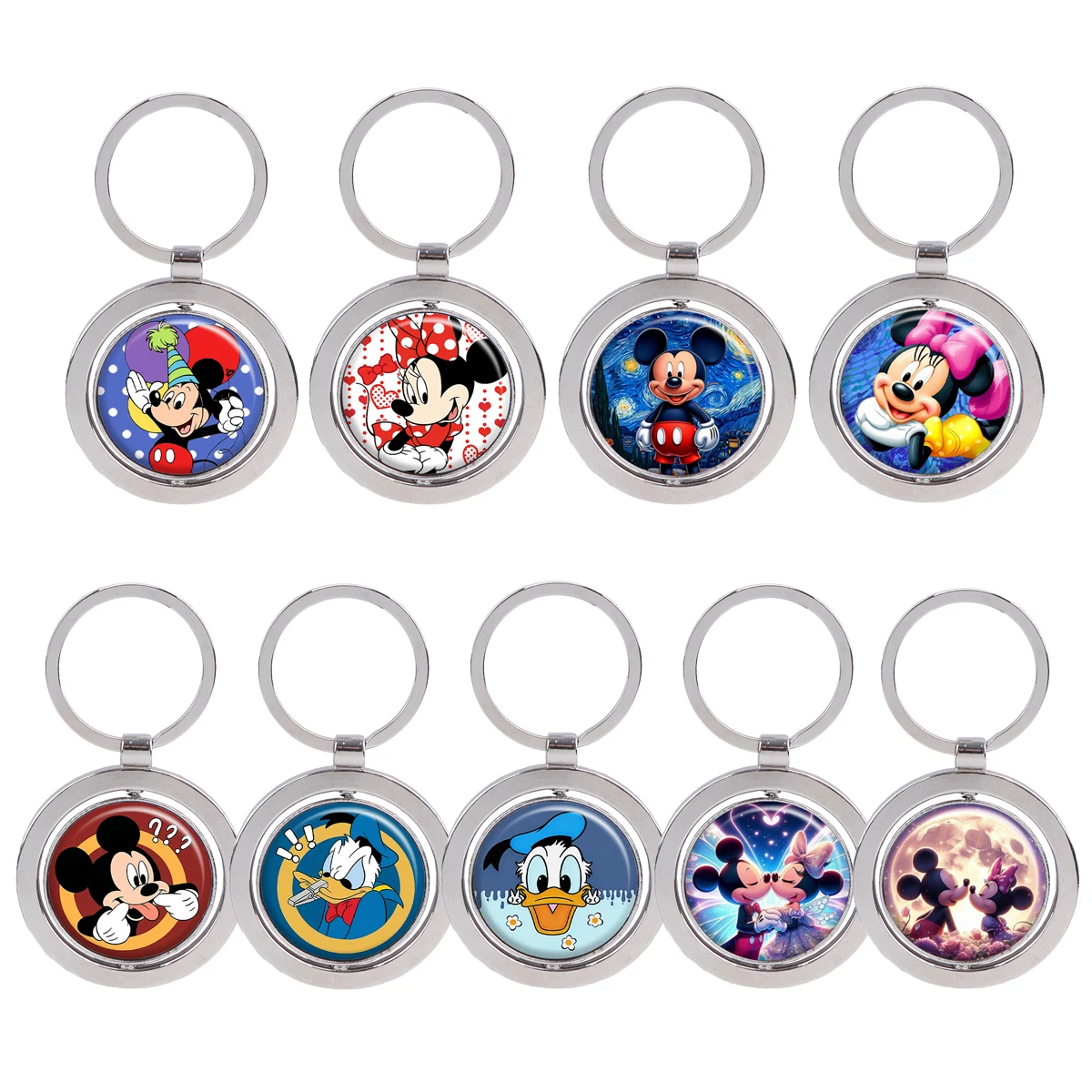 

Cute Mice Series Rotatable Metal Keychain Duck Motorcycles Cars Keys Decoration Can Rotate 360 ° Fashion Circular Keyring Gifts