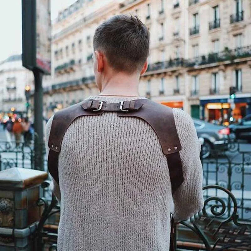 

Sexy Men Harness Shoulder Belt Medieval Renaissance Adjustable PU Leather Suspender for Cosplay Punk Strap Chest Costumes
