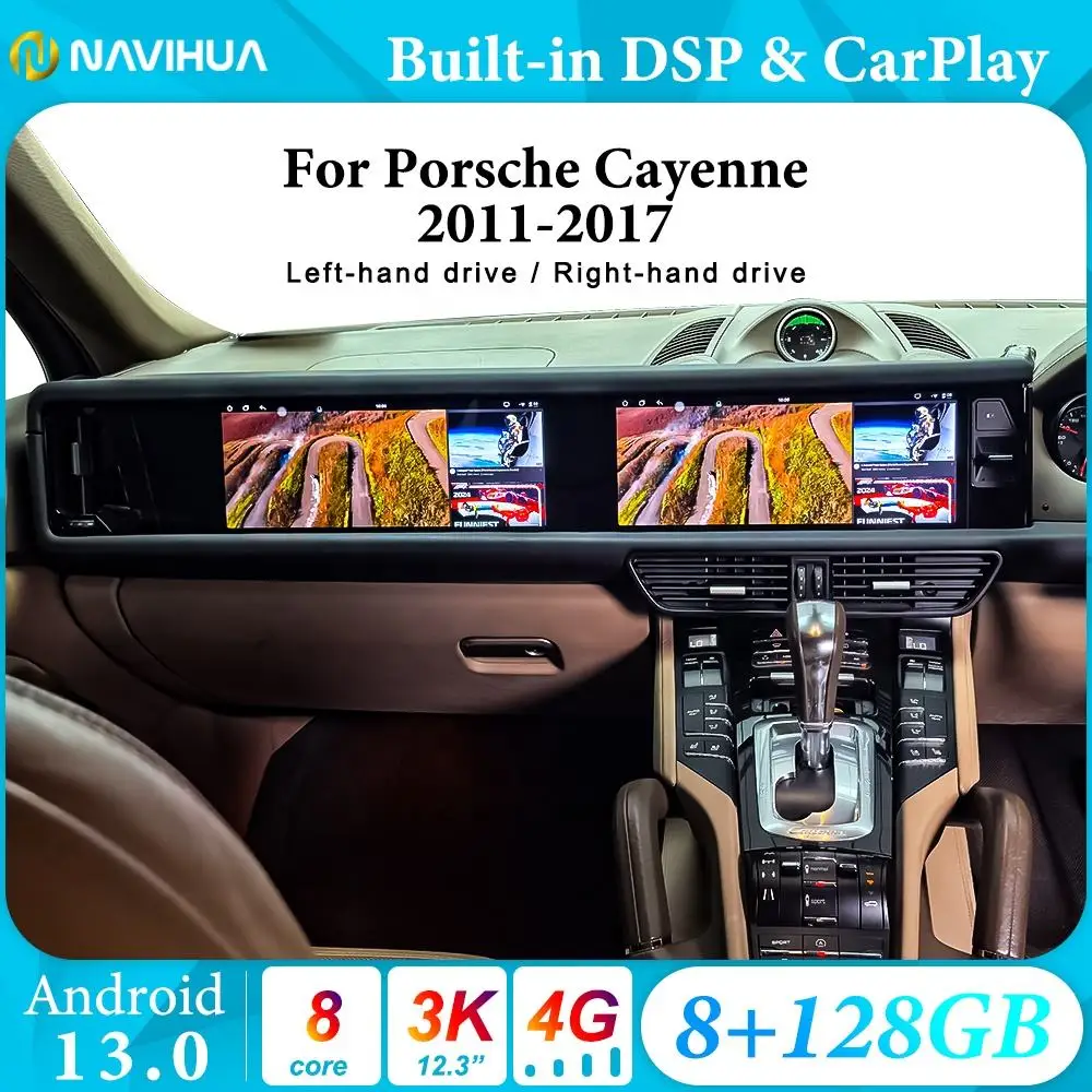 

NaviHua 12,3 "двойной экран для Porsche Cayenne 2011 2017, мультимедийное автомобильное радио Android, головное устройство Carplay Navigation Entertainment
