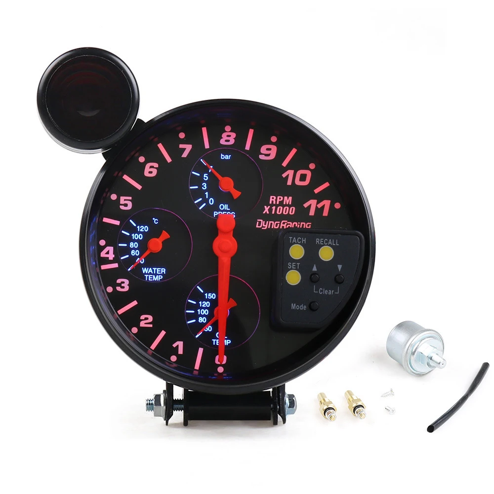 12V Car Modification Multifunctional Instrument Panel 5-inch Water&Oil Temp Oil Pressure Tachometer 127MM Universal Gauge