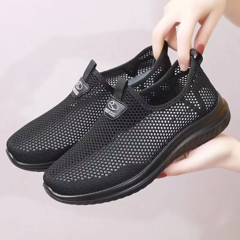 

Middle Aged And Elderly Women Mesh Casual Sneakers Shoes Summer New Light Non Slip Breathable Round Toe Slip On Walking Shoes