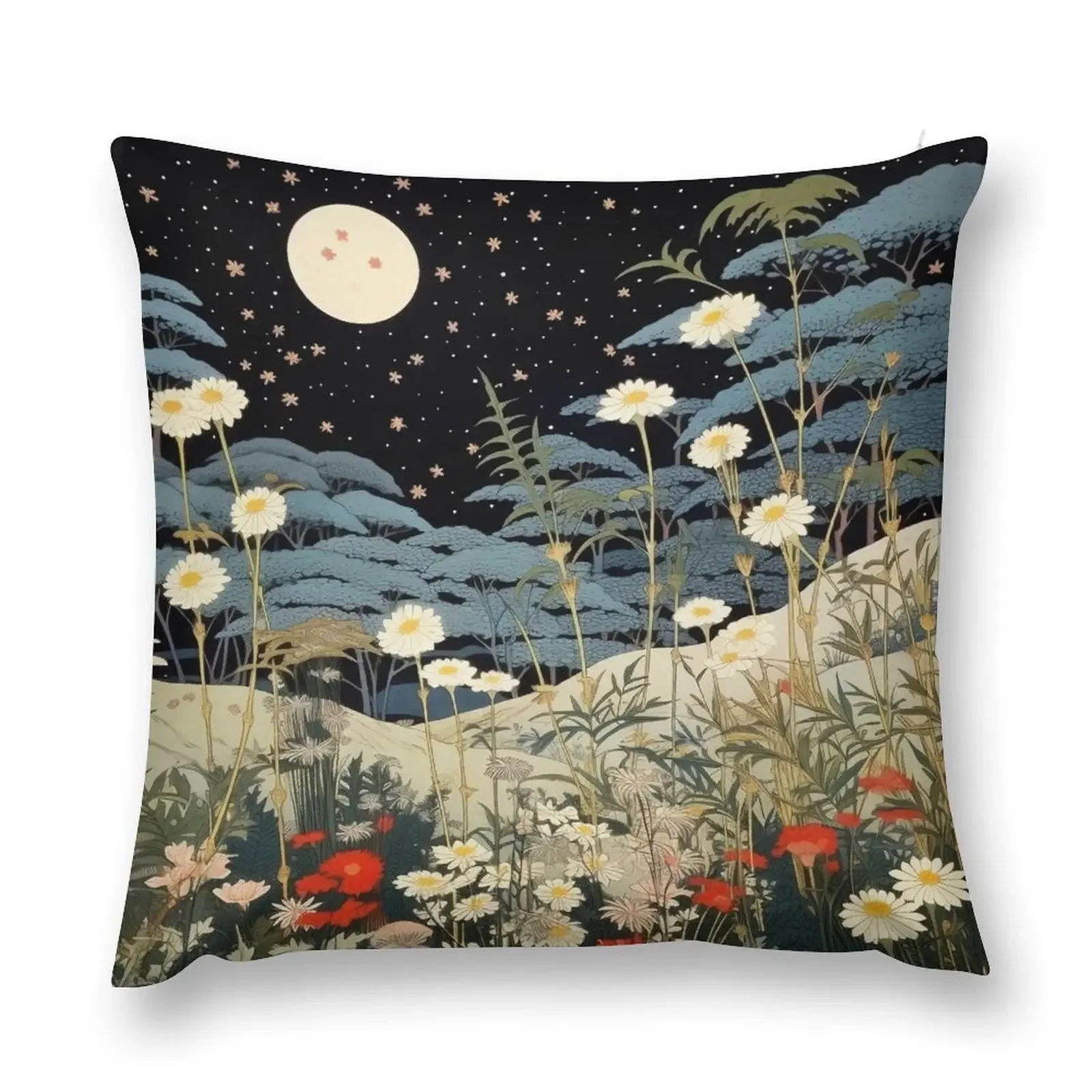 Ukiyo-e Japanese Wood Block Style Moonlight Garden Throw Pillow luxury sofa pillows pillow cover luxury pillow