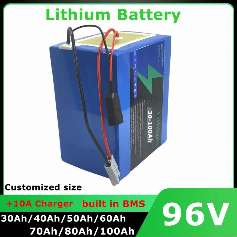 

Batterie lithium-ion avec , robot moteur, scooter, moto AGV, charger inclus, 50Ah, 96V, 80Ah, 100Ah, 30Ah, 40Ah, 60Ah 70Ah