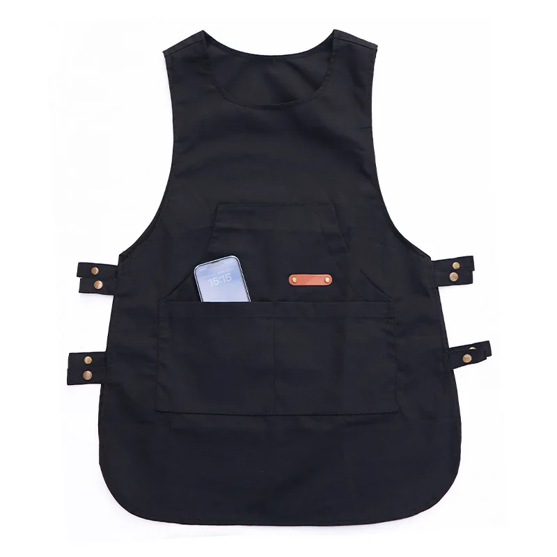 Round Neck Workwear Vest Apron Fashionable and Casual Coffee Shop Barberr Work Clothes Multiple Pockets for Storage Apron