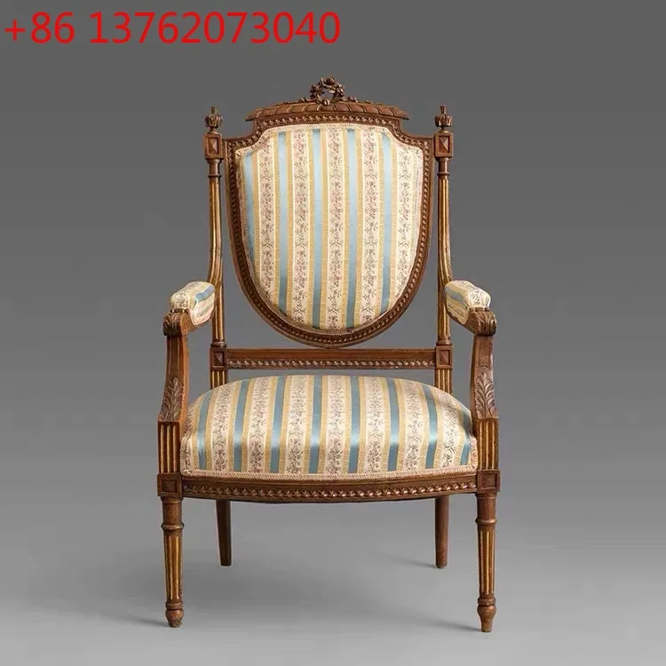 

French retro solid wood carving flower old sofa armrest back chair