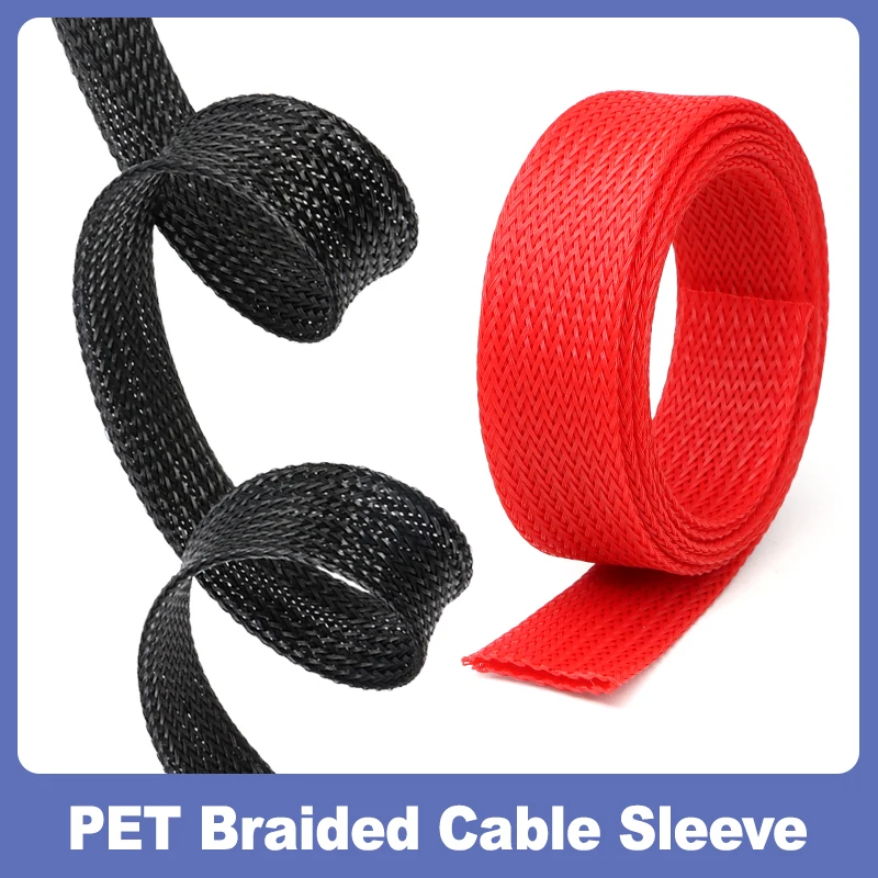 Red Black 2/4/6/8/10/12/14/16/20/30/50mm Braided Sleeving Wire Wrap Cover Sheath Expandable PET Insulated Protection Line Sleeve