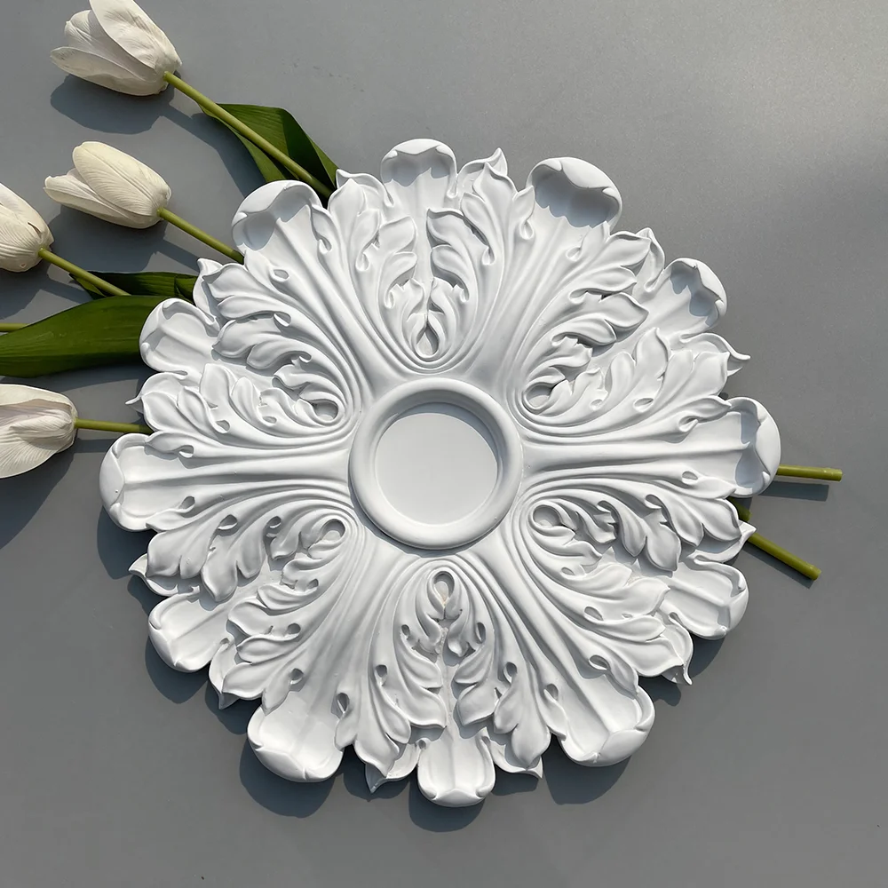 PU Polyurethane Material Imitation Plaster Lamp Panel Living Room Chandelier Ceiling Crystal Lamp Holder Disc Carved Lamp Panel
