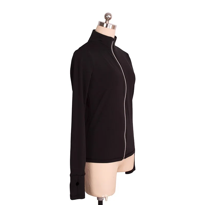 Traje de patinaje artístico personalizado, chaqueta superior, traje de entrenamiento con cremallera, terciopelo negro para niños y adultos, Color sólido, hombre de hielo, diamante