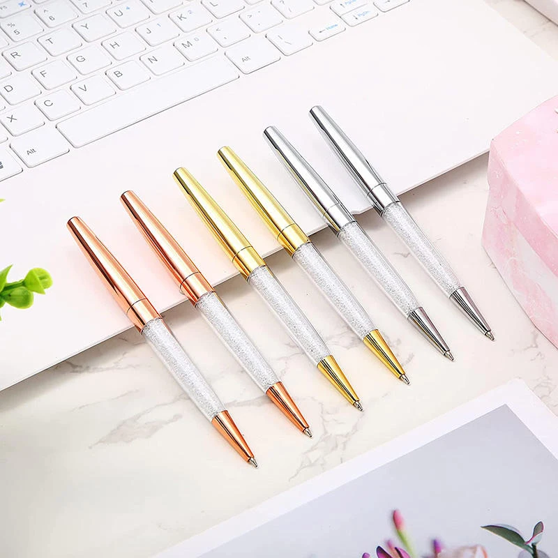 60Pcs 금속 크리스탈 볼 펜 로즈 골드 크리스탈 펜 결혼 선물 다이아몬드 펜