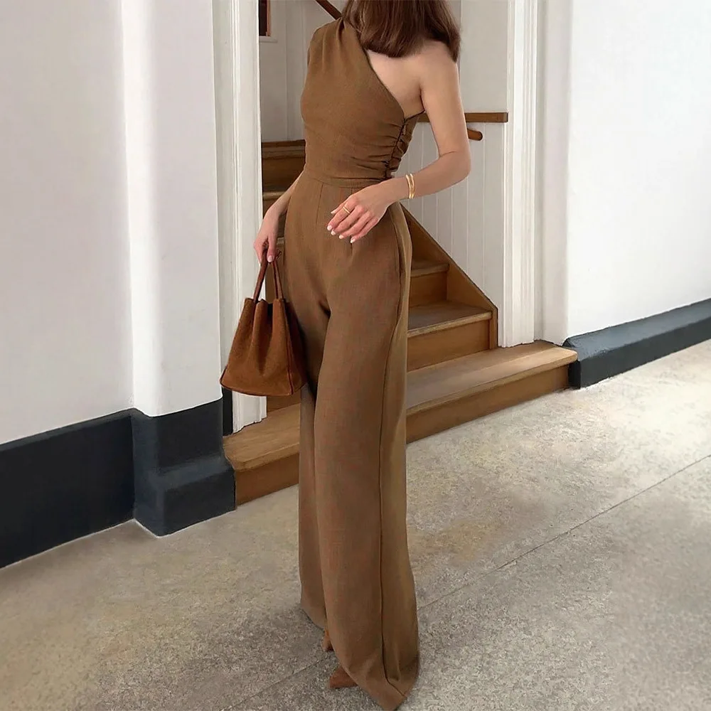 Women's Sexy Off Shoulder Slim Waisted Jumpsuits Elegant Wide Leg Comfortable One Piece Pants Rompers