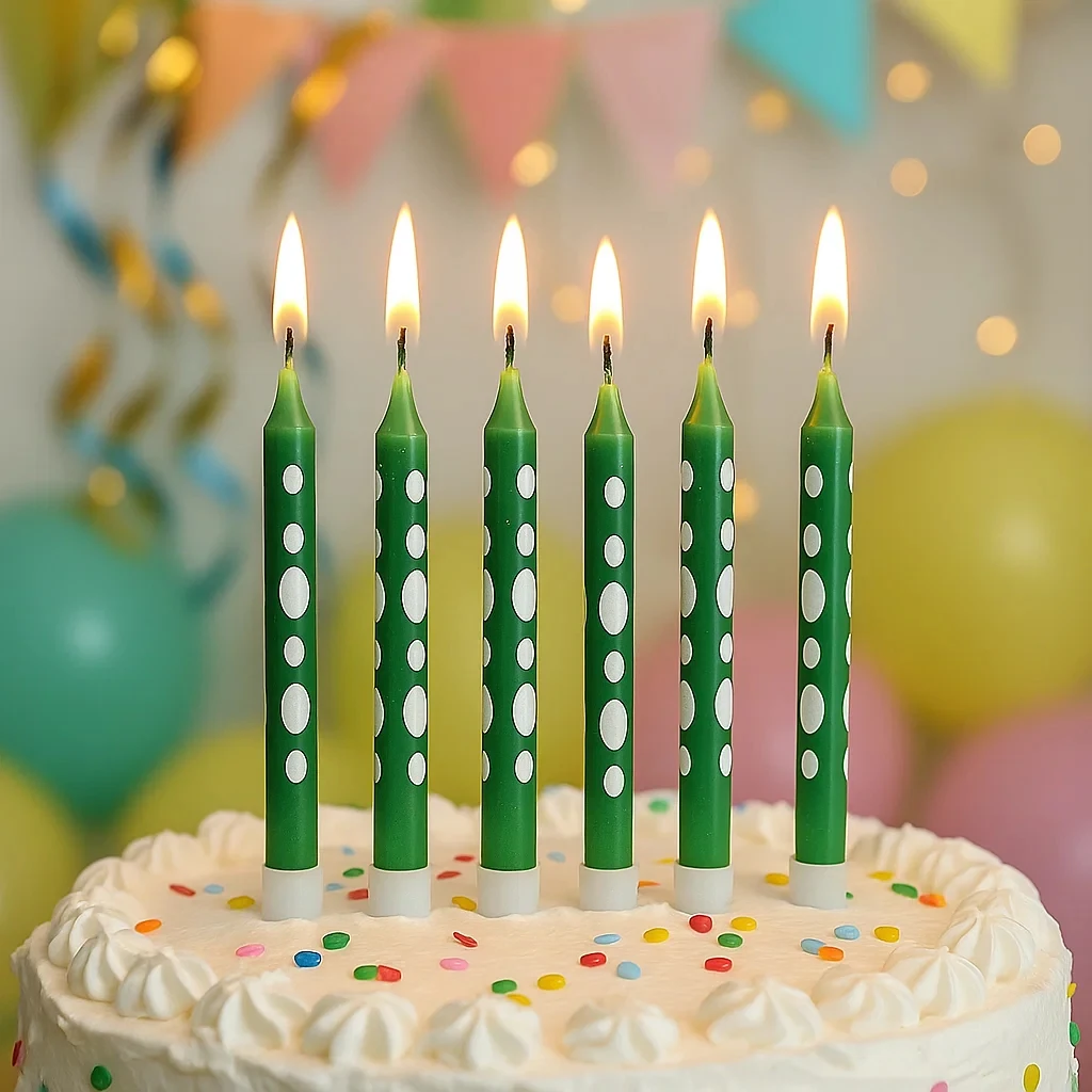 8PCS Green Dot Pencil Straight Rod Birthday Cake Candles Children's Party Decoration Creative Plugin Tapered Edged