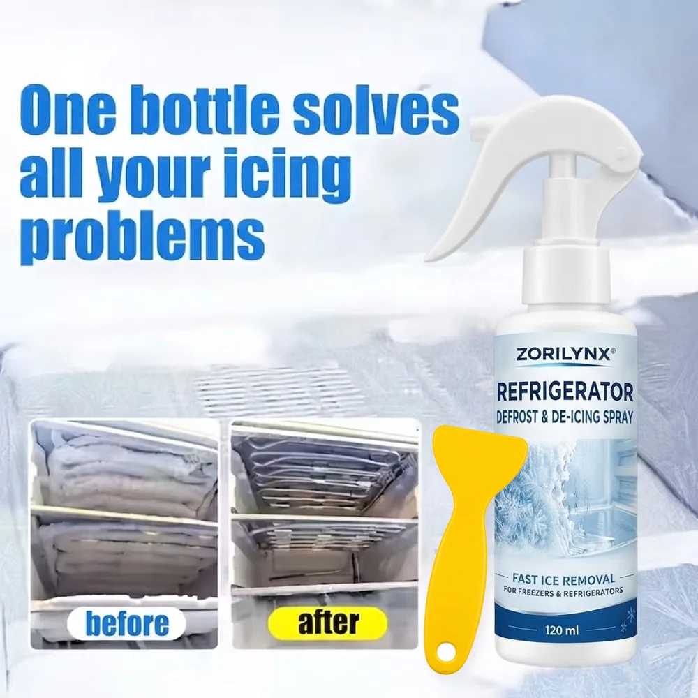 Refrigerator Defrost Spray Fast Ice Removal Freezer De-Icer Agent Fast Acting Melting Cleaner With Scraper For Fridge Freezer